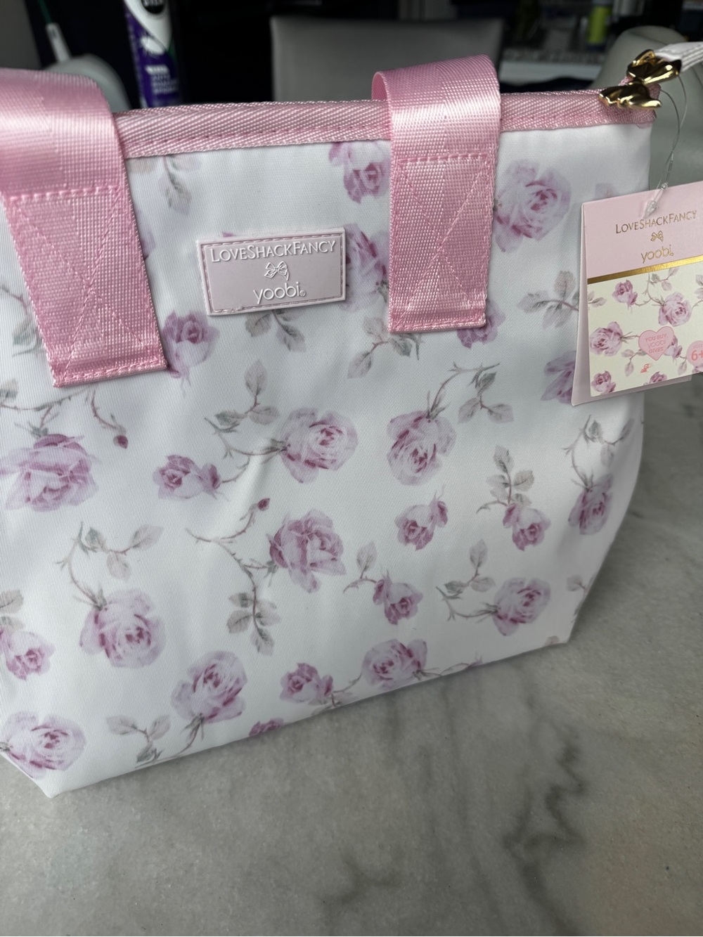 LoveShackFancy Pink Floral Cosmetic Tote